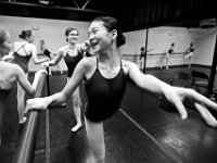 Joy Li, 12, works on her barre technique along with her D class students at the New Bedford Ballet studio on Purchast Street in the north end of New Bedford.   [ PETER PEREIRA/THE STANDARD-TIMES/SCMG ]